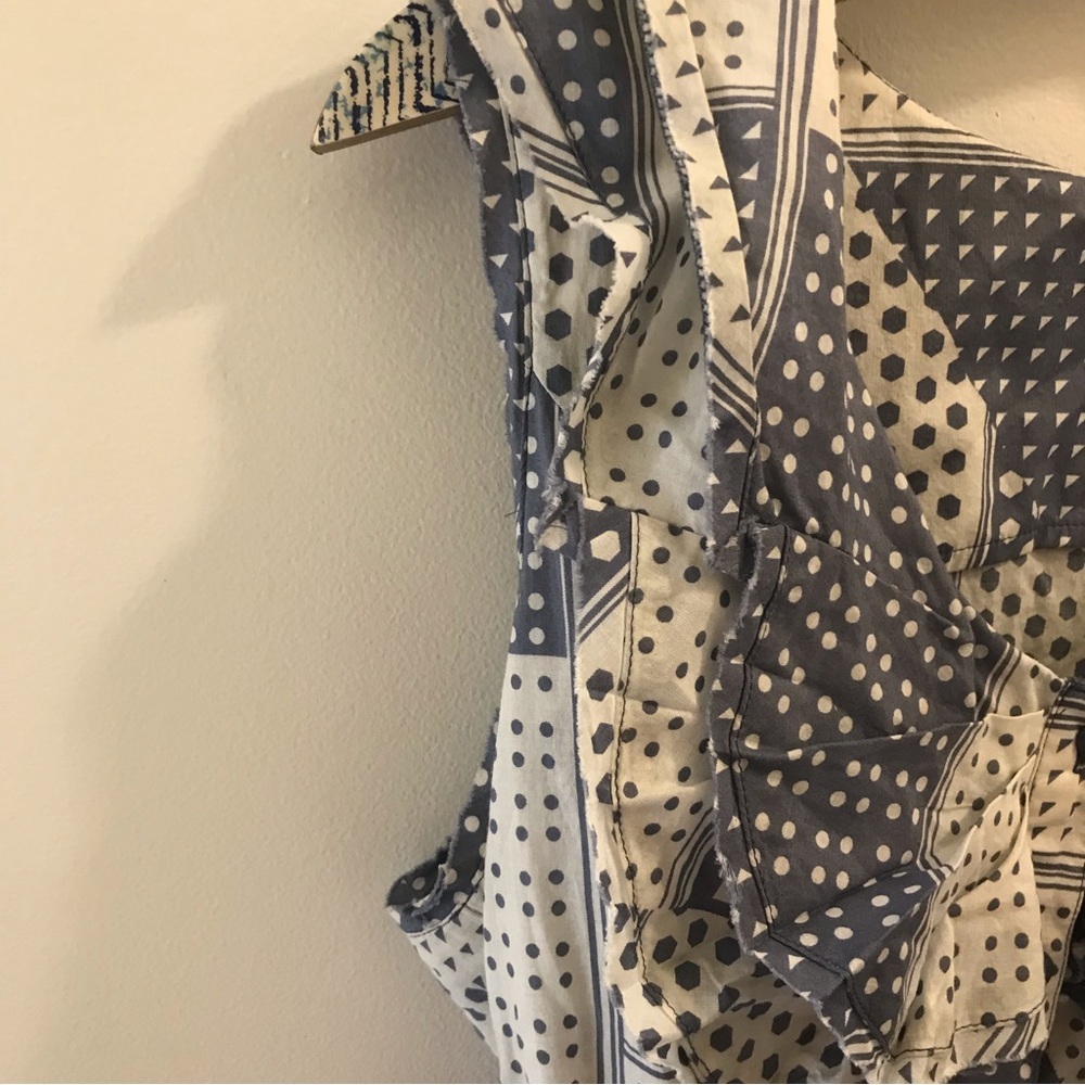 NWT Anthropologie Odille Patchwork Ruffle Top 12 blue white polka dots button - Picture 3 of 11